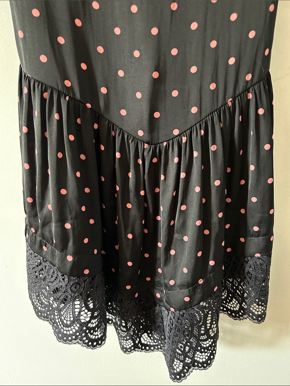 Intimately Free People City Wanders Trapeze Slip Black/Pink Polka Dot Lace Trim - Picture 3 of 14